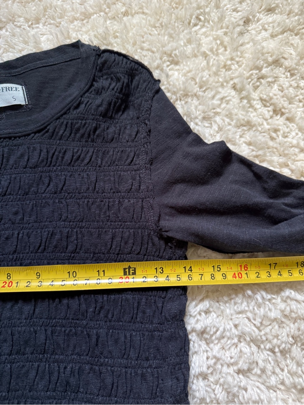 We The Free By Free People Women’s Black Smocked Ruffle-Hem Top. Sz S. FESTIVAL - Picture 6 of 8
